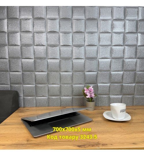 Самоклеюча декоративна 3D панель лоза графіт 700x700x5 мм Самоклеюча декоративна 3D панель лоза графіт 700x700x5 мм